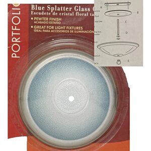 Blue Splatter Glass Ceiling Light Lighting Fixture Cover CANOPY Pewter Finish